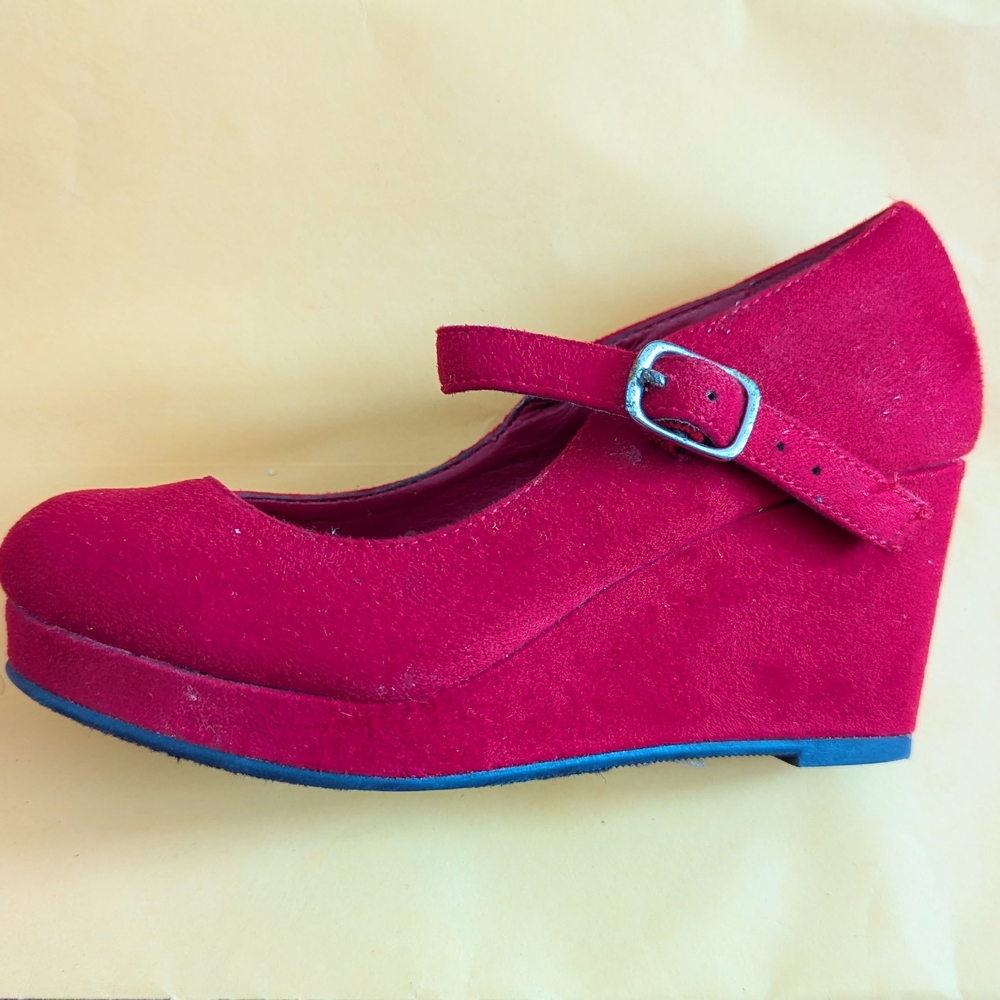 Red Suede Wedge Mary Jane Shoes